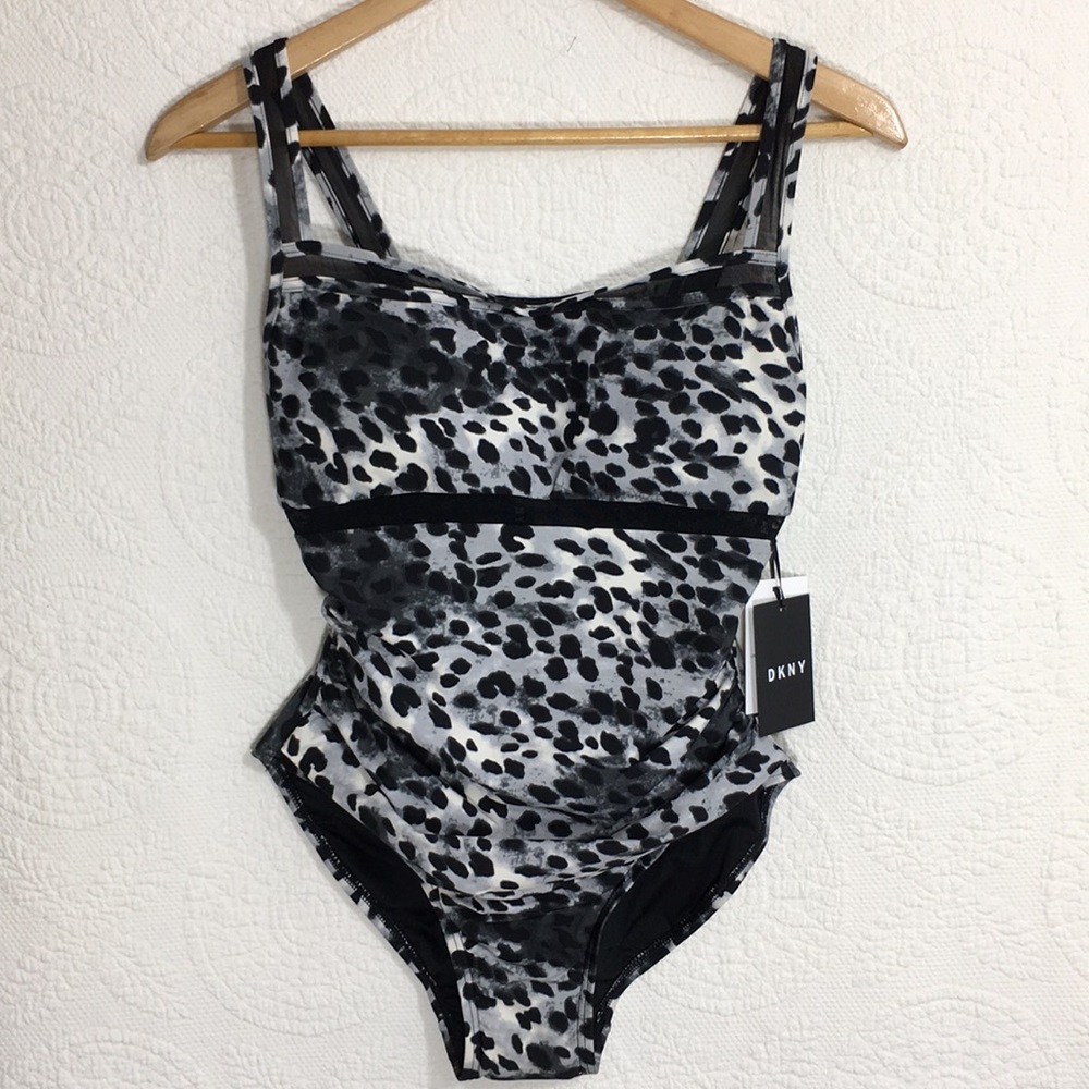 DKNY Animal Print Mesh Detail Swimsuit Sz 6 - Picture 3 of 10